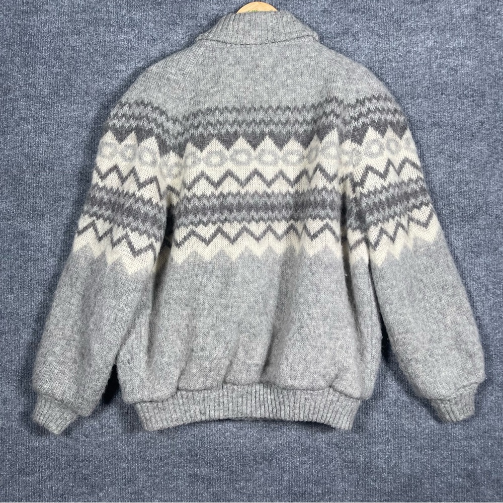 Hilda Ltd Men’s Large 100% Wool Gray Fair Isle‎ Button Down Grandpa Cardigan VTG - Picture 11 of 14